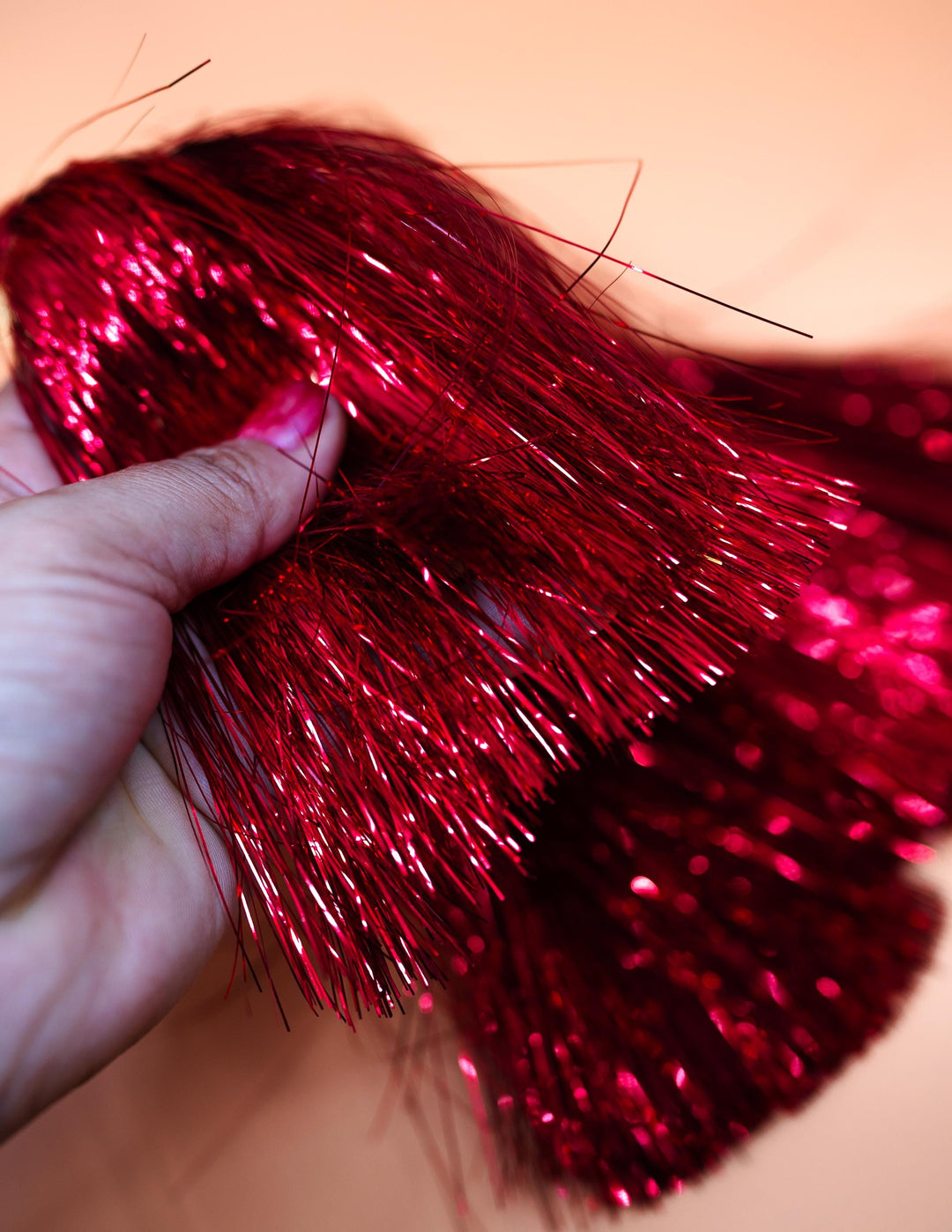 Red Metallic Tinsel Tassels  Set of 2 Festive Tassels for DIY Jewelry, 6 inches, Decor, and Crafts