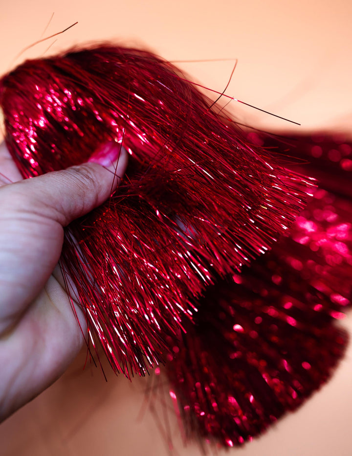 Red Metallic Tinsel Tassels  Set of 2 Festive Tassels for DIY Jewelry, 6 inches, Decor, and Crafts