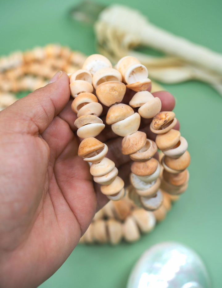 African Cone Shell Beads Necklace - 31 Inches, 80 plus beads | Unique Hand-Drilled Light Brown Shell Beads, African Conus Shells, Seashells