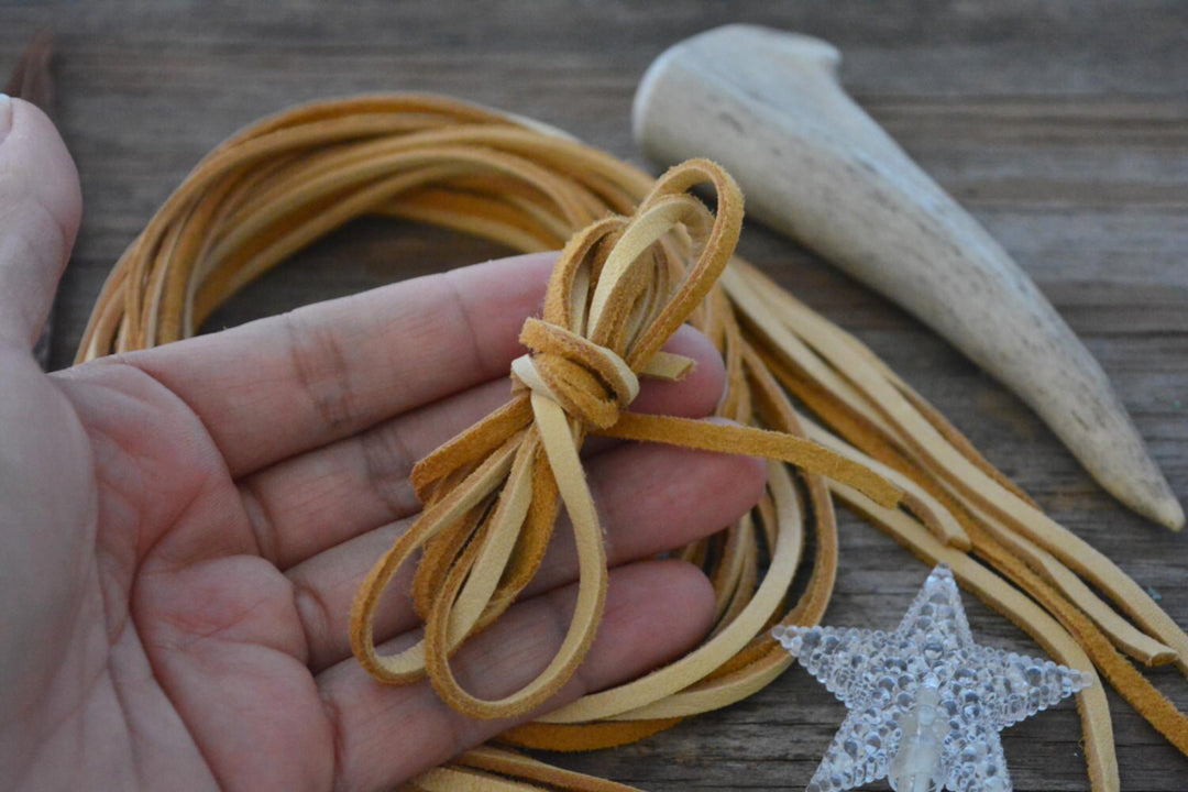 Light Tan Deerskin Leather Lace, 3mm x 36 Inches Leather Strap, 1 Piece