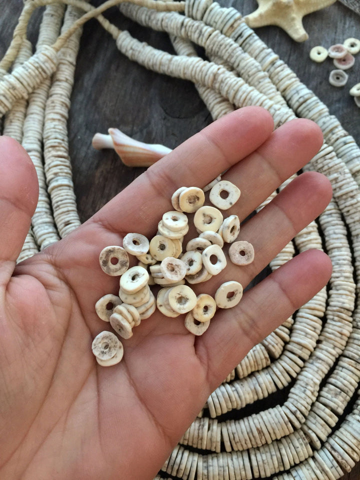 Ostrich Eggshell Beads - Natural Cream White, 25 Unique Beads, African Trade Beads, Heishi Disc Beads from Kenya, Beads, Jewelry Supplies