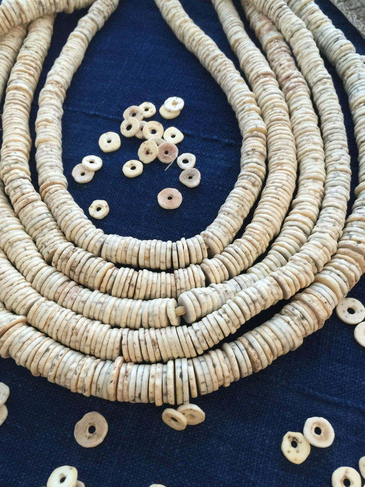 Ostrich Eggshell Beads: Natural Cream White Ostrich Egg Shell Beads, Full Strand of 250 plus beads / Bone Beads, Jewelry Supplies