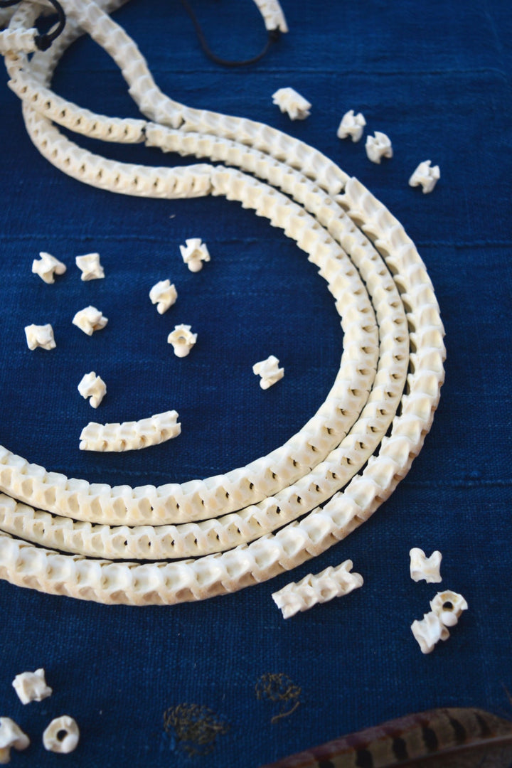 The Brianna Long Necklace: Long Snake Vertebrae Necklace in White, Real Snake Vertebrae, 7-12mm, 35" plus, 90-100 beads, Tribal Jewelry