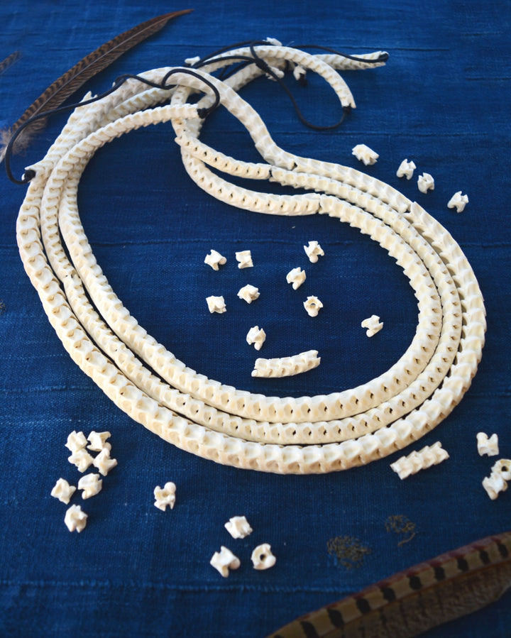 The Brianna Long Necklace: Long Snake Vertebrae Necklace in White, Real Snake Vertebrae, 7-12mm, 35" plus, 90-100 beads, Tribal Jewelry