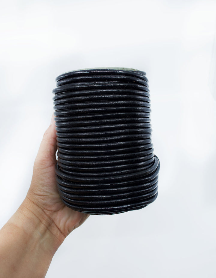 Black, 5mm Round Leather Cord / Organic Leather, Round Leather, Leather Jewelry, Leather Cording, Jewelry Supplies