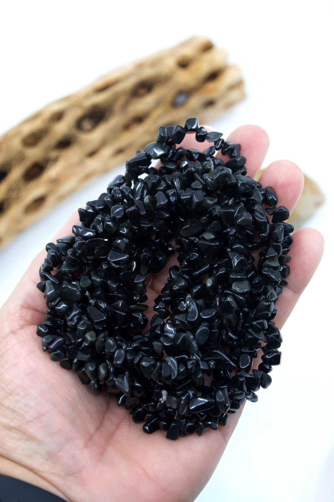 Black Obsidian Chips: Beautiful Natural Gemstone Chips, Mince Beads, 34" strand