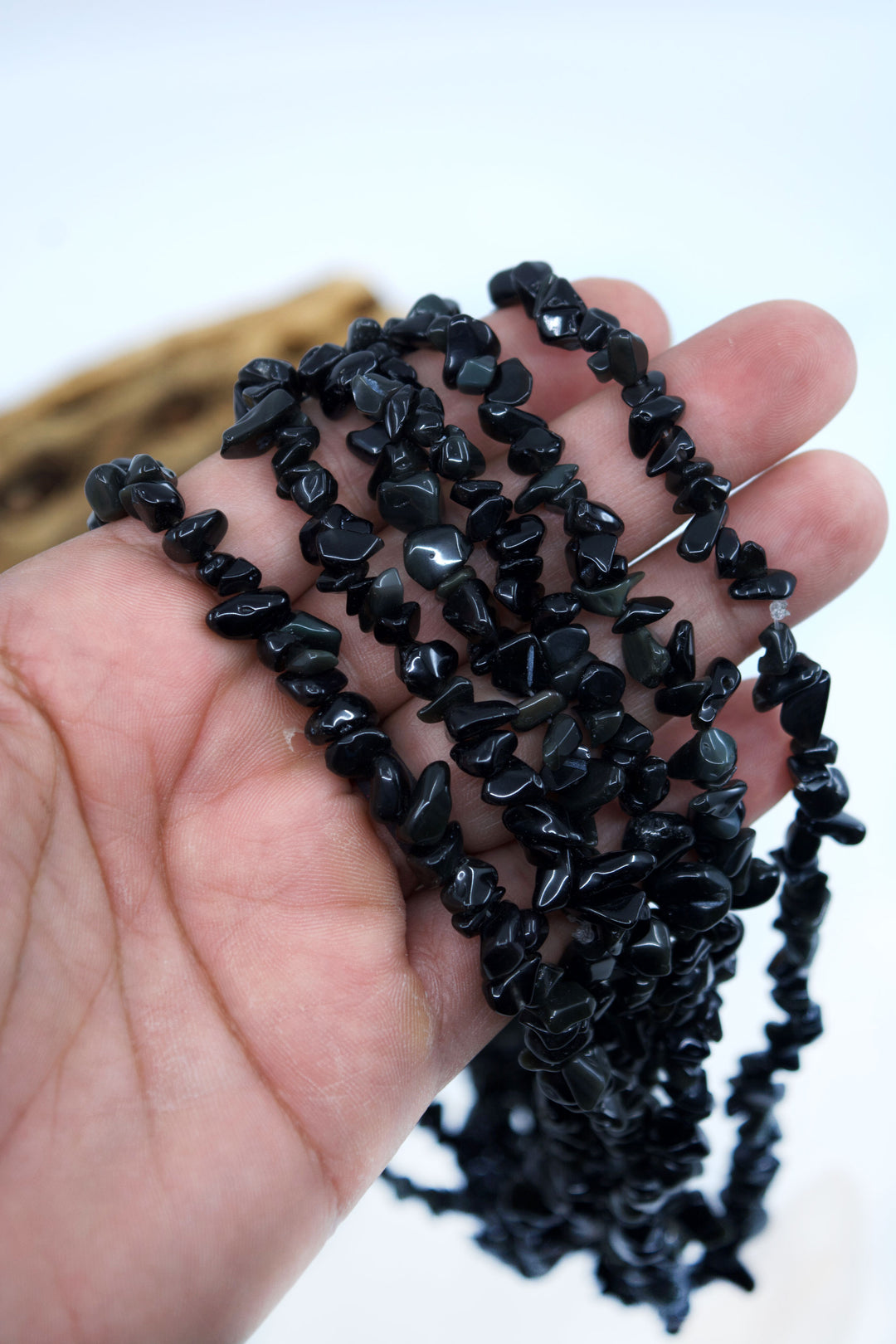 Black Obsidian Chips: Beautiful Natural Gemstone Chips, Mince Beads, 34" strand
