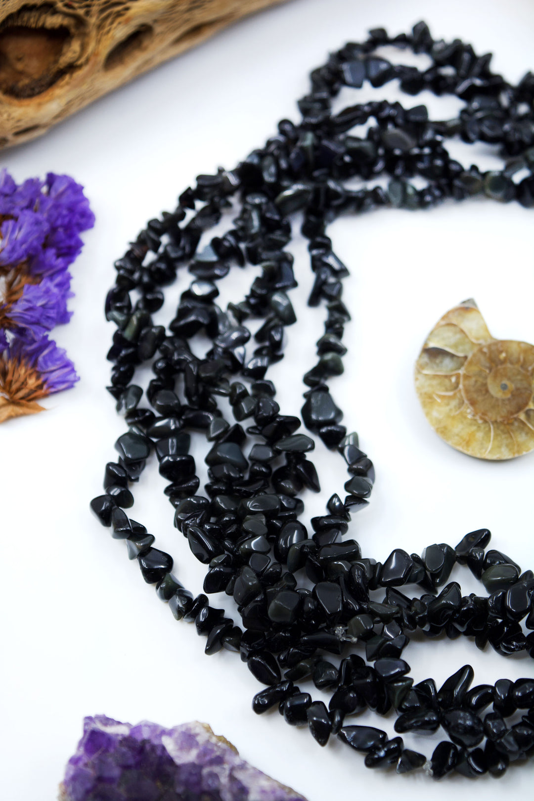 Black Obsidian Chips: Beautiful Natural Gemstone Chips, Mince Beads, 34" strand