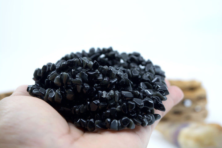 Black Obsidian Chips: Beautiful Natural Gemstone Chips, Mince Beads, 34" strand