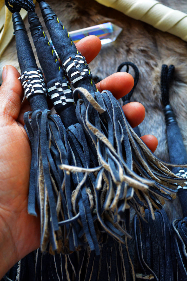Black African Tuareg Leather Tassel, 8"