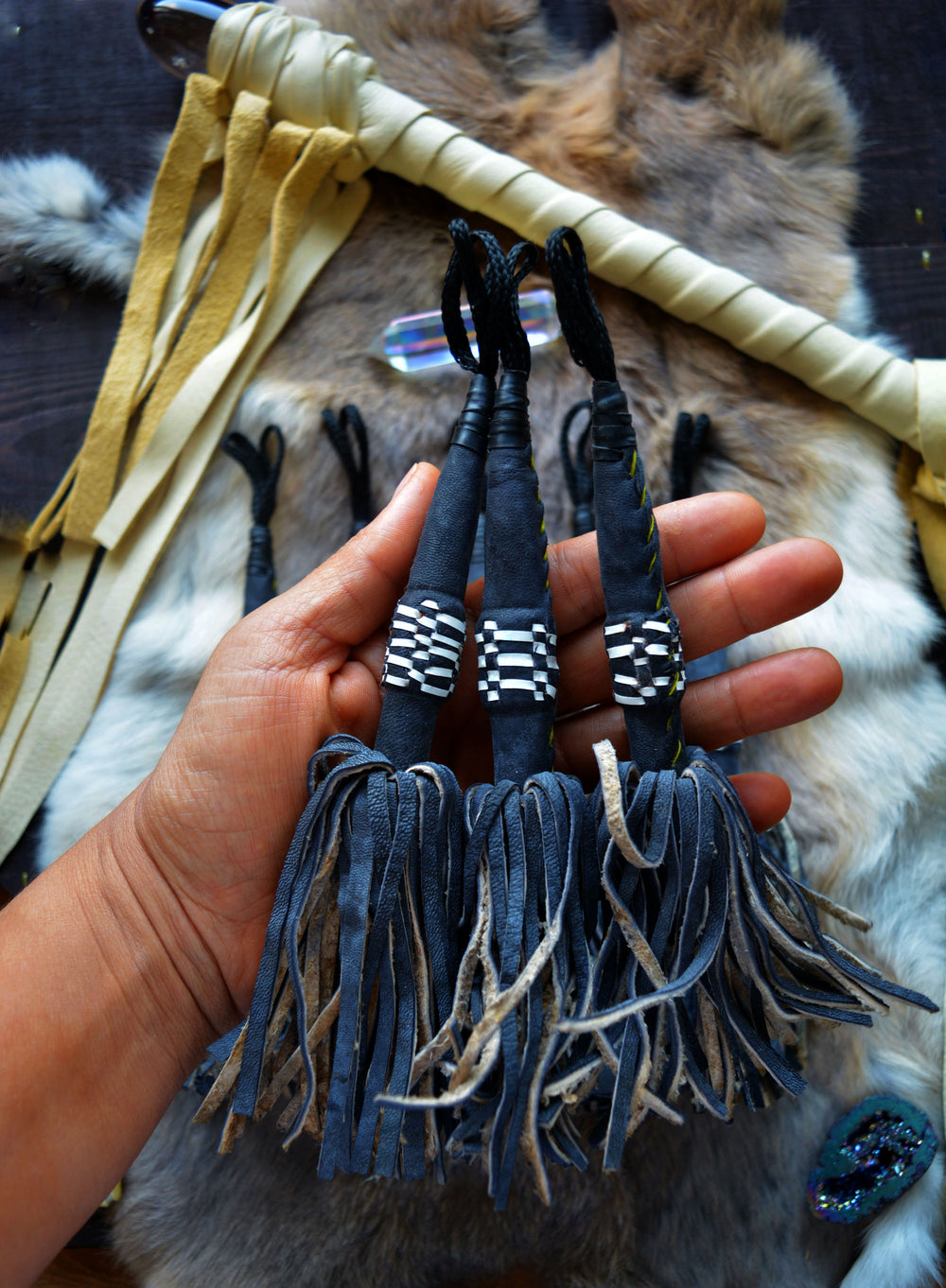 Black African Tuareg Leather Tassel, 8"