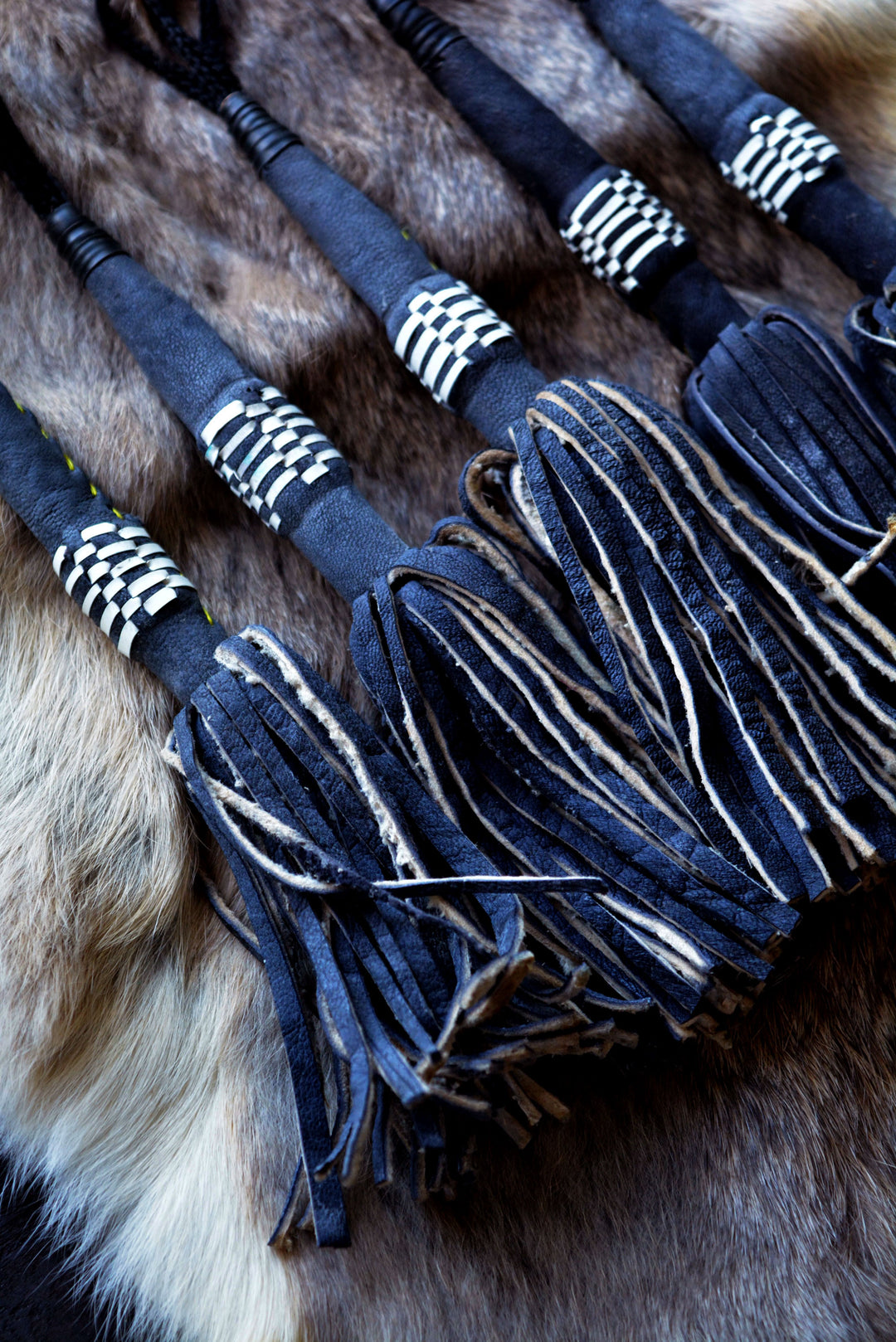 Black African Tuareg Leather Tassel, 8"