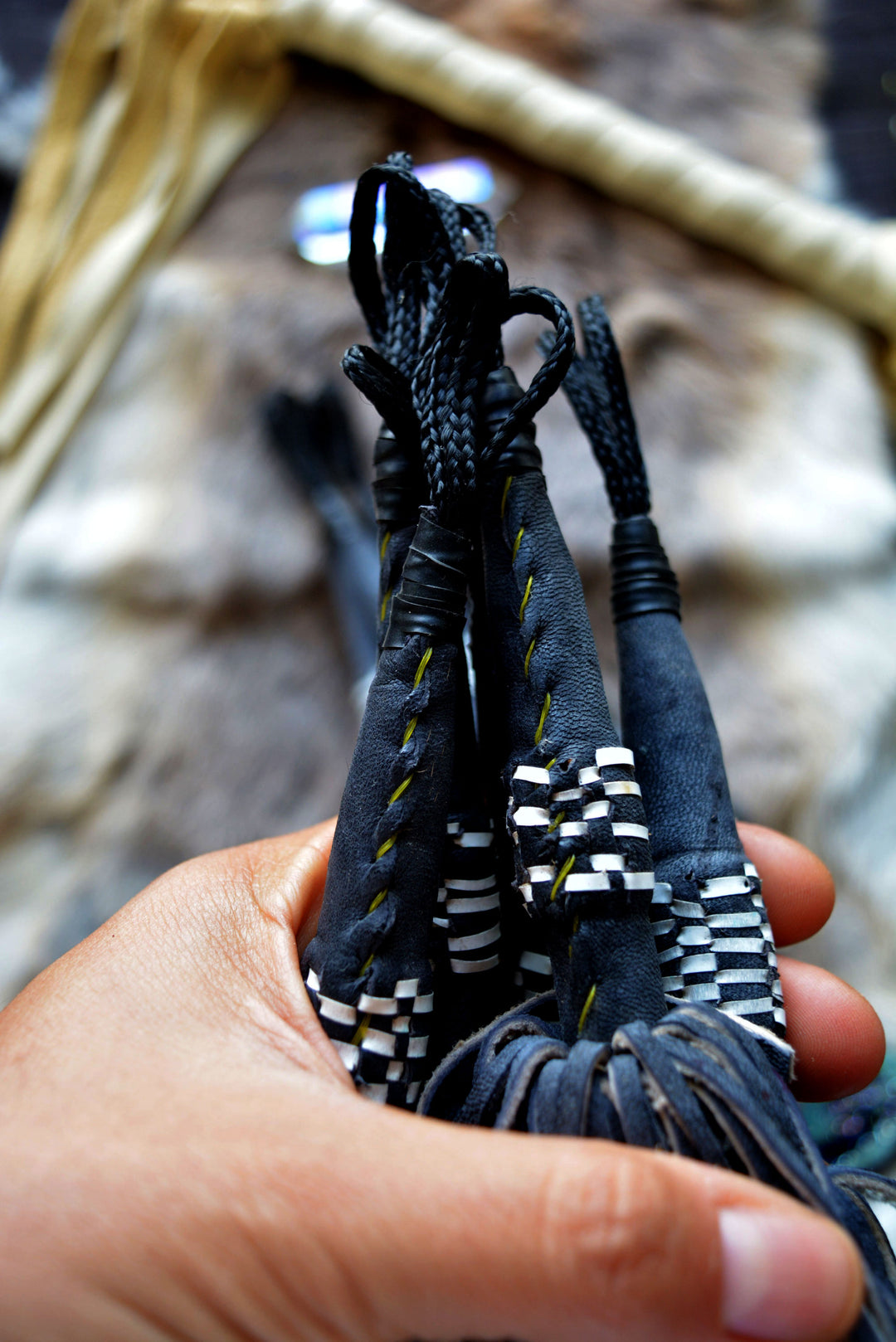 Black African Tuareg Leather Tassel, 8"