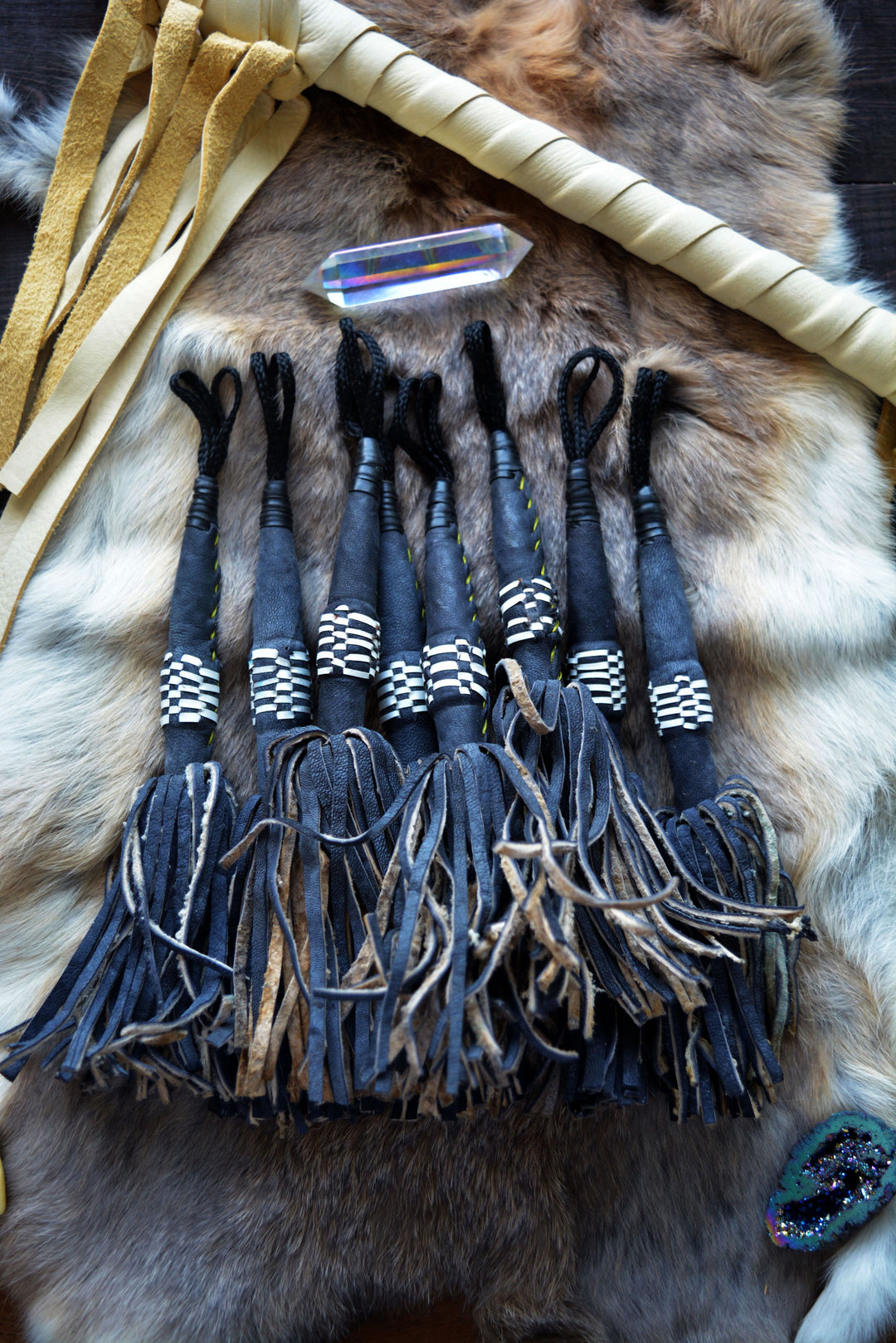 Black African Tuareg Leather Tassel, 8"