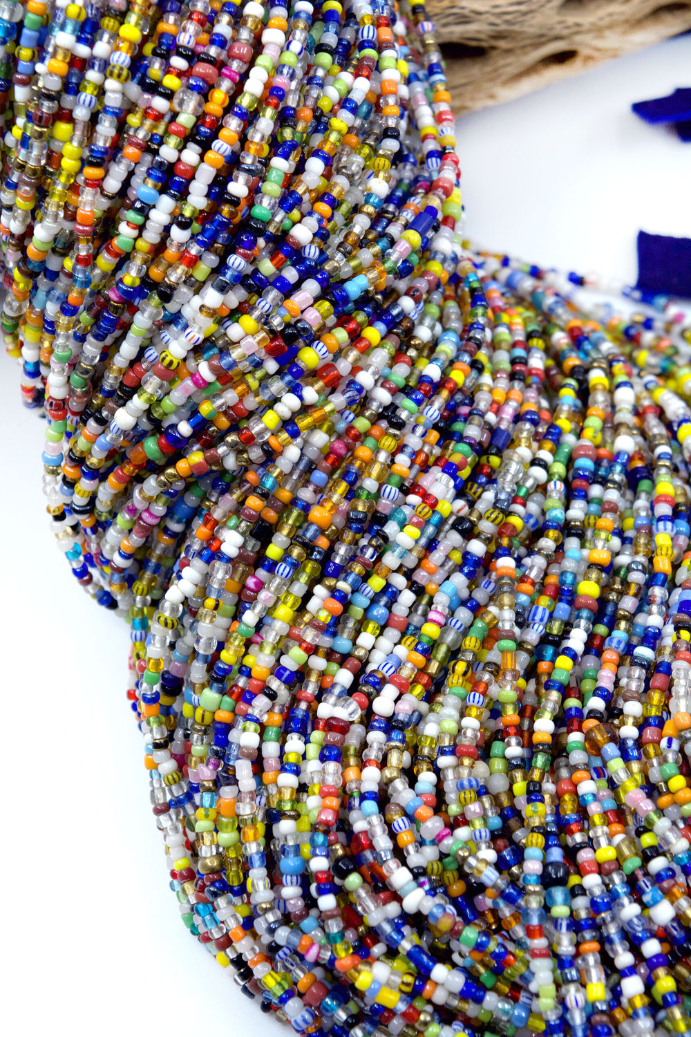 Blue Tone Christmas Beads: Tiny Multi-Color Vintage Christmas Ghana Glass Beads, 2mm assorted, 36" strand