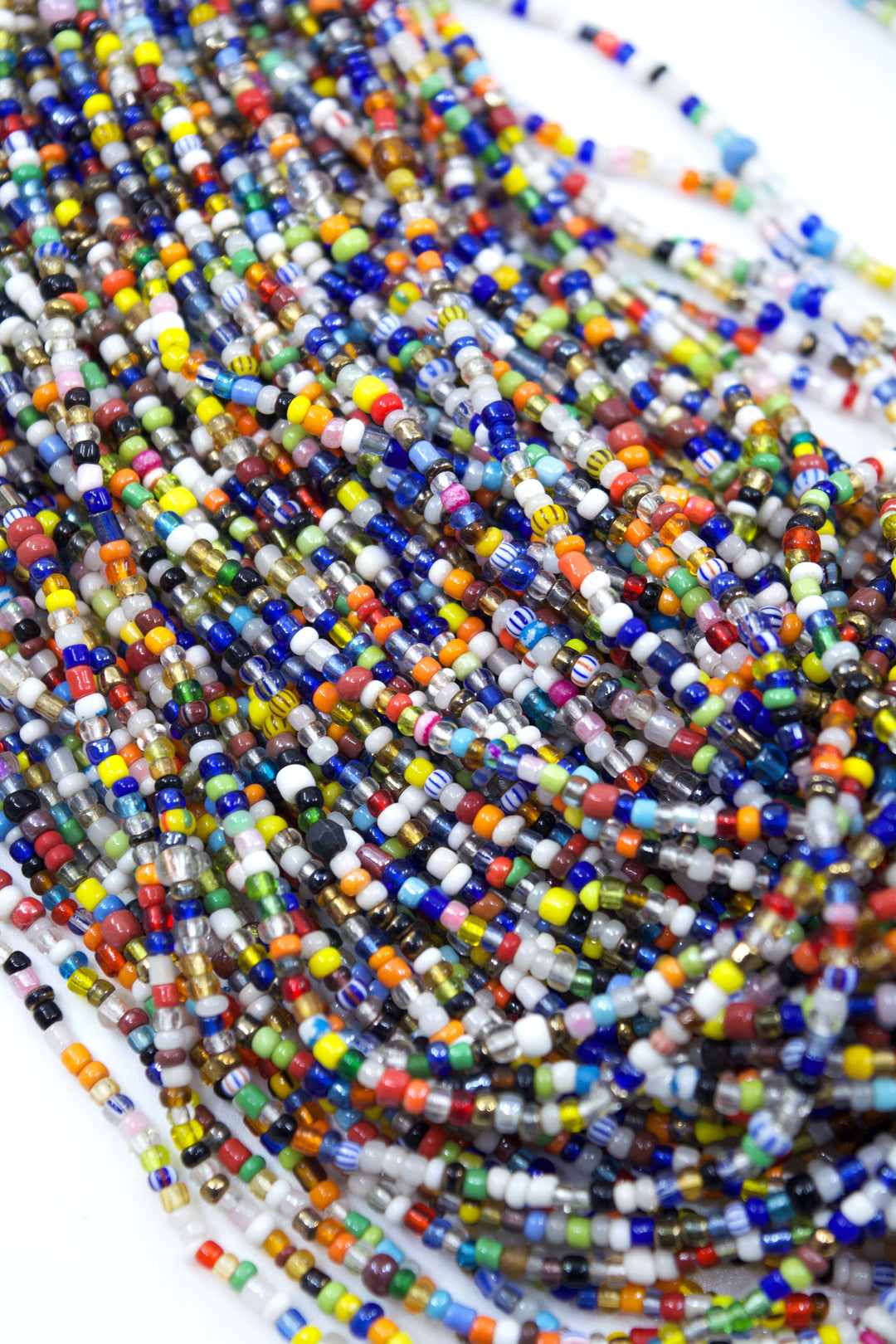 Blue Tone Christmas Beads: Tiny Multi-Color Vintage Christmas Ghana Glass Beads, 2mm assorted, 36" strand