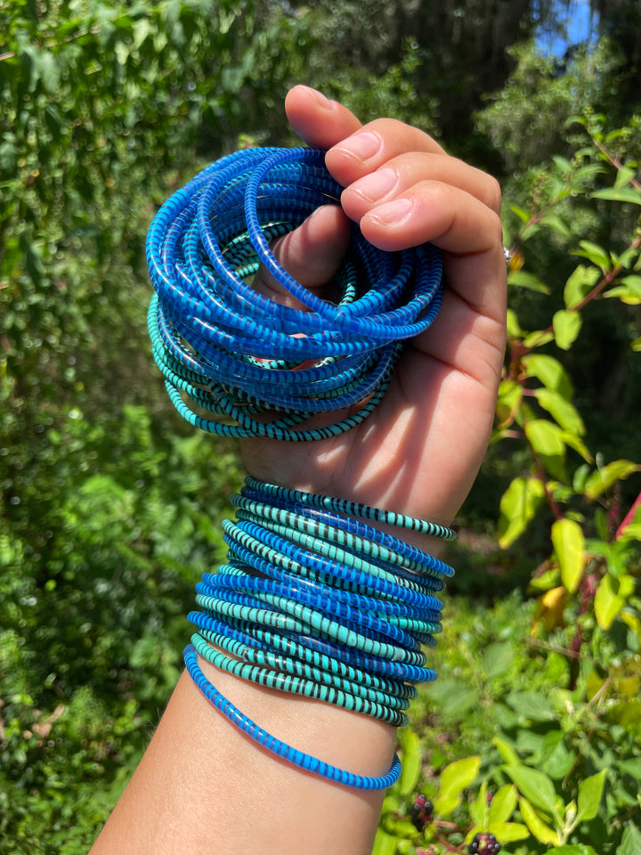 Blue and Jade Party Stack: 12 Recycled Flip Flop Bracelets, handmade by a women&