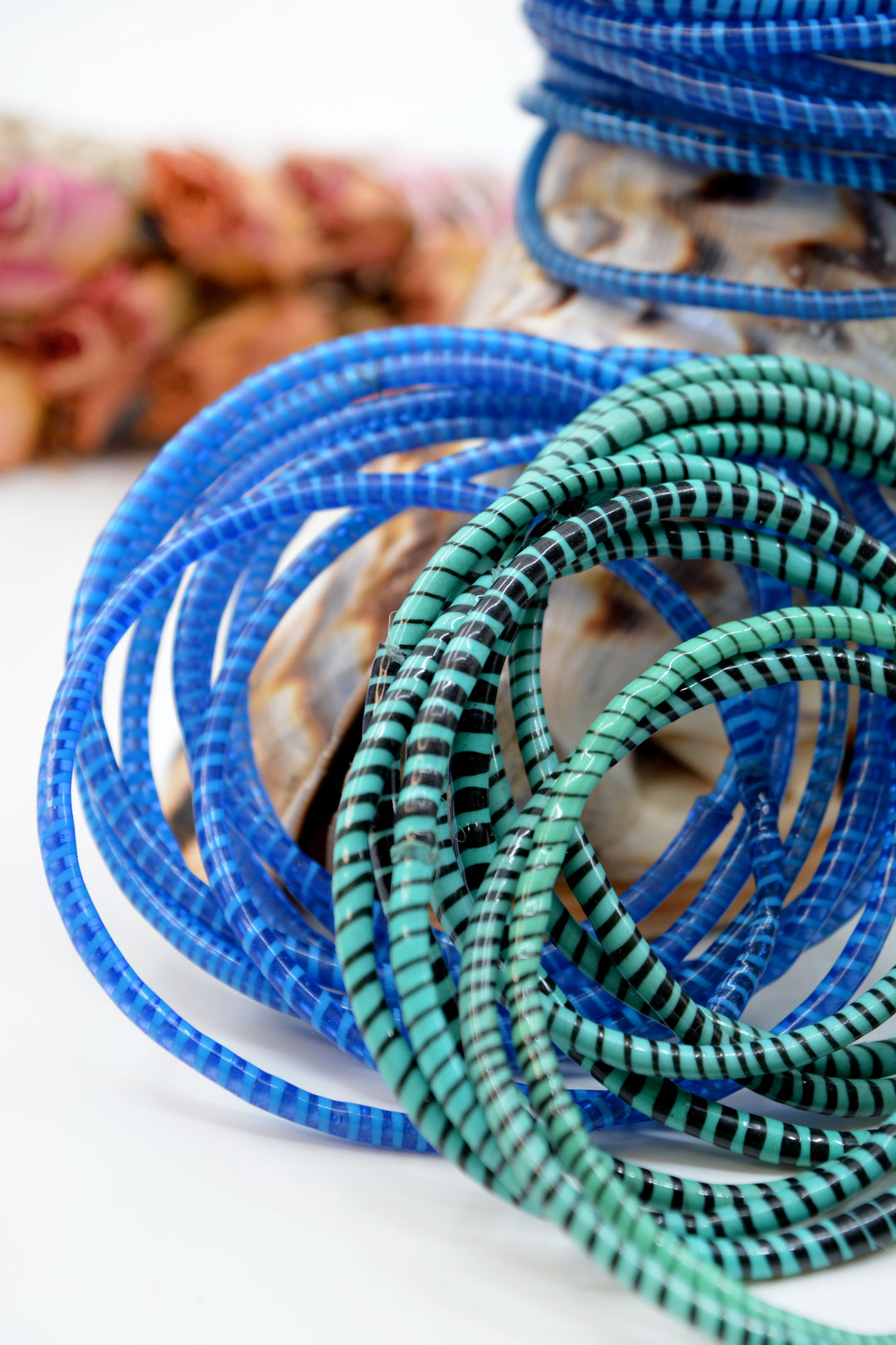 Blue and Jade Party Stack: 12 Recycled Flip Flop Bracelets, handmade by a women&