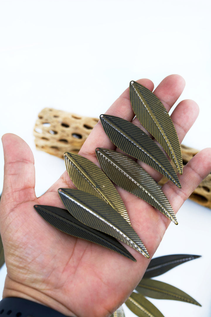 Antique Brass Long Leaf Pendants, 19.5X73mm, 10 pcs 
