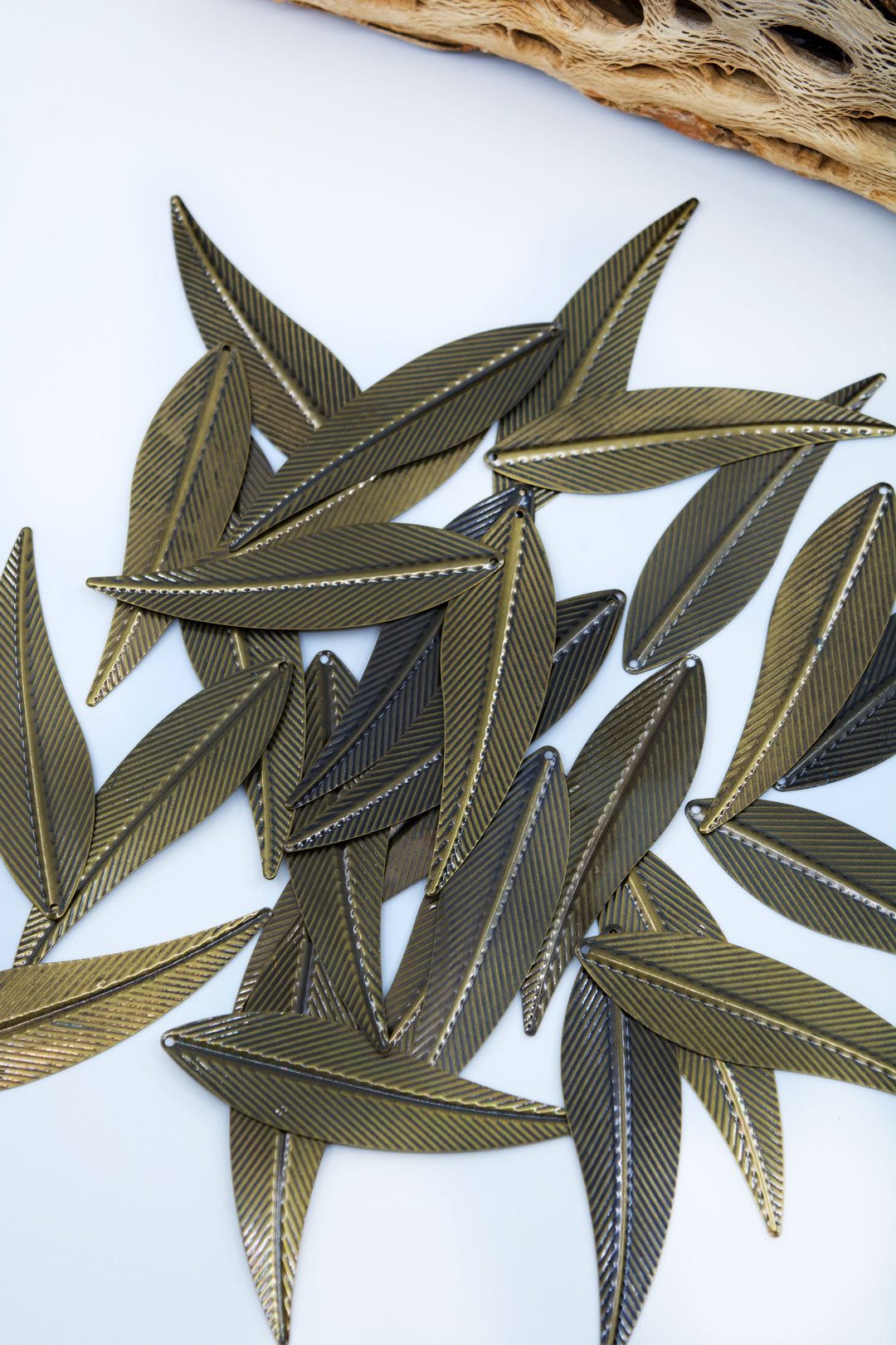 Antique Brass Long Leaf Pendants, 19.5X73mm, 10 pcs 