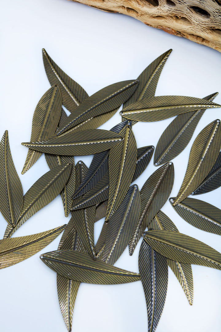 Antique Brass Long Leaf Pendants, 19.5X73mm, 10 pcs 