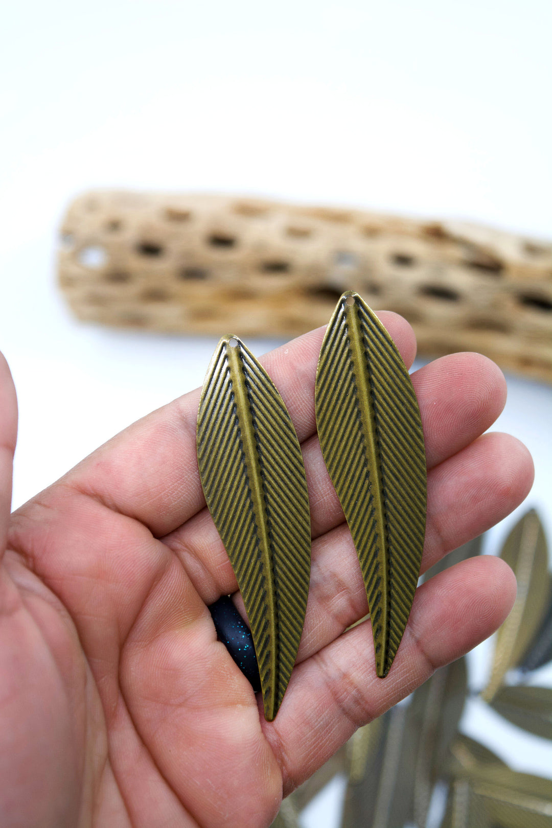 Antique Brass Long Leaf Pendants, 19.5X73mm, 10 pcs 