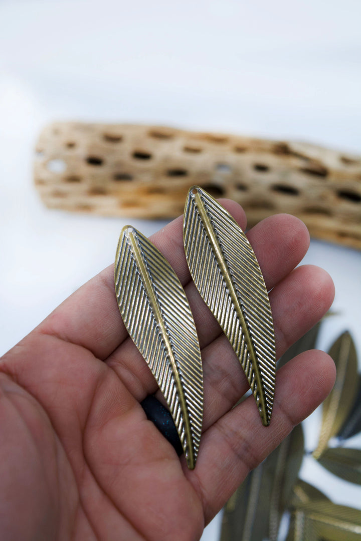Antique Brass Long Leaf Pendants, 19.5X73mm, 10 pcs 