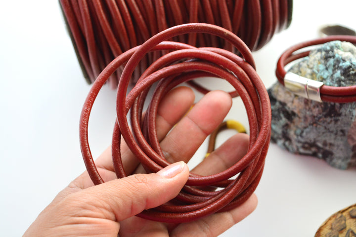 Eggplant Purple 5mm Round Leather Cord / Organic Leather, Round Leather, Leather Jewelry, Leather Cording, Jewelry Supplies