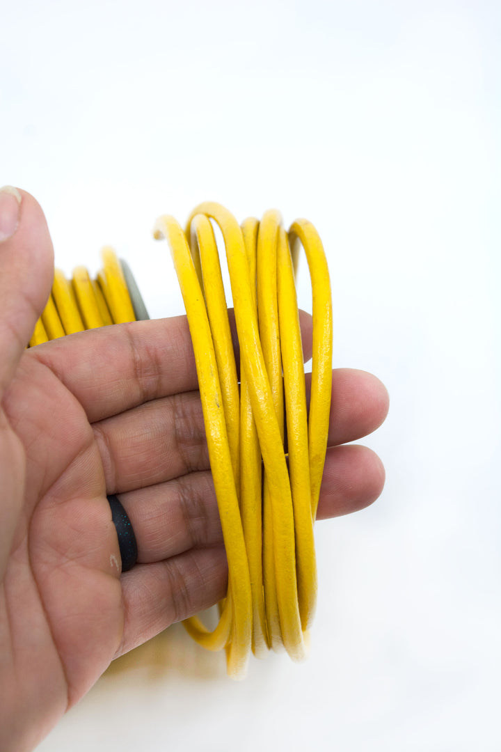 Bright Yellow, 5mm Round Leather Cord / Organic Leather, Round Leather, Leather Jewelry, Leather Cording, Jewelry Supplies