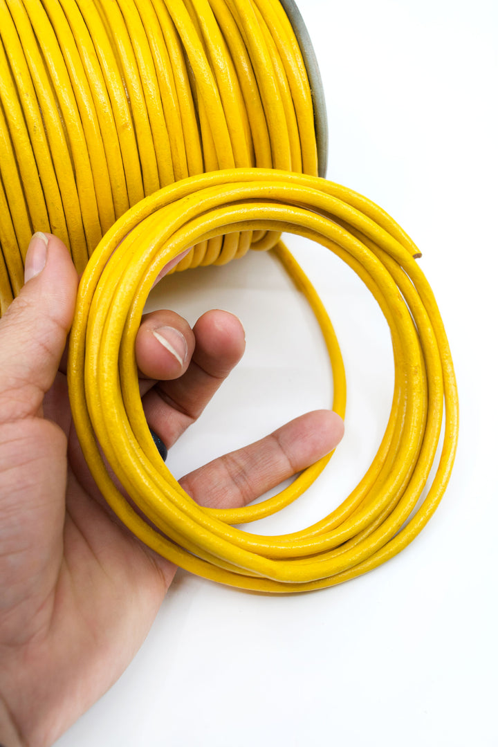 Bright Yellow, 5mm Round Leather Cord / Organic Leather, Round Leather, Leather Jewelry, Leather Cording, Jewelry Supplies