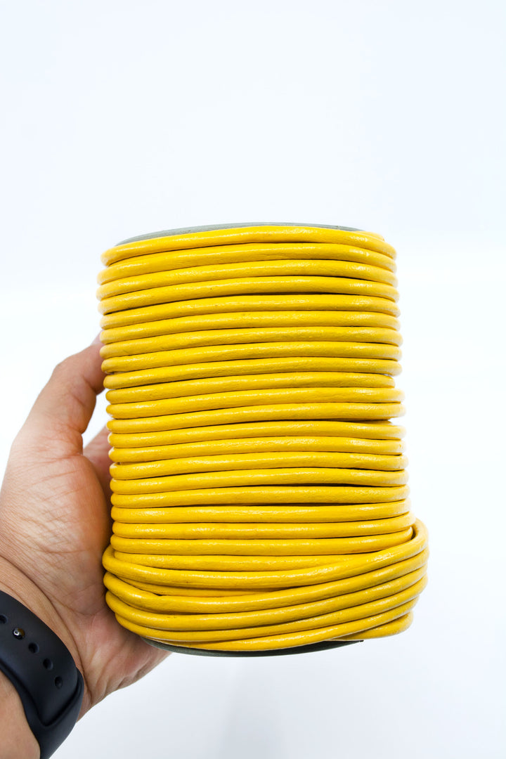 Bright Yellow, 5mm Round Leather Cord / Organic Leather, Round Leather, Leather Jewelry, Leather Cording, Jewelry Supplies
