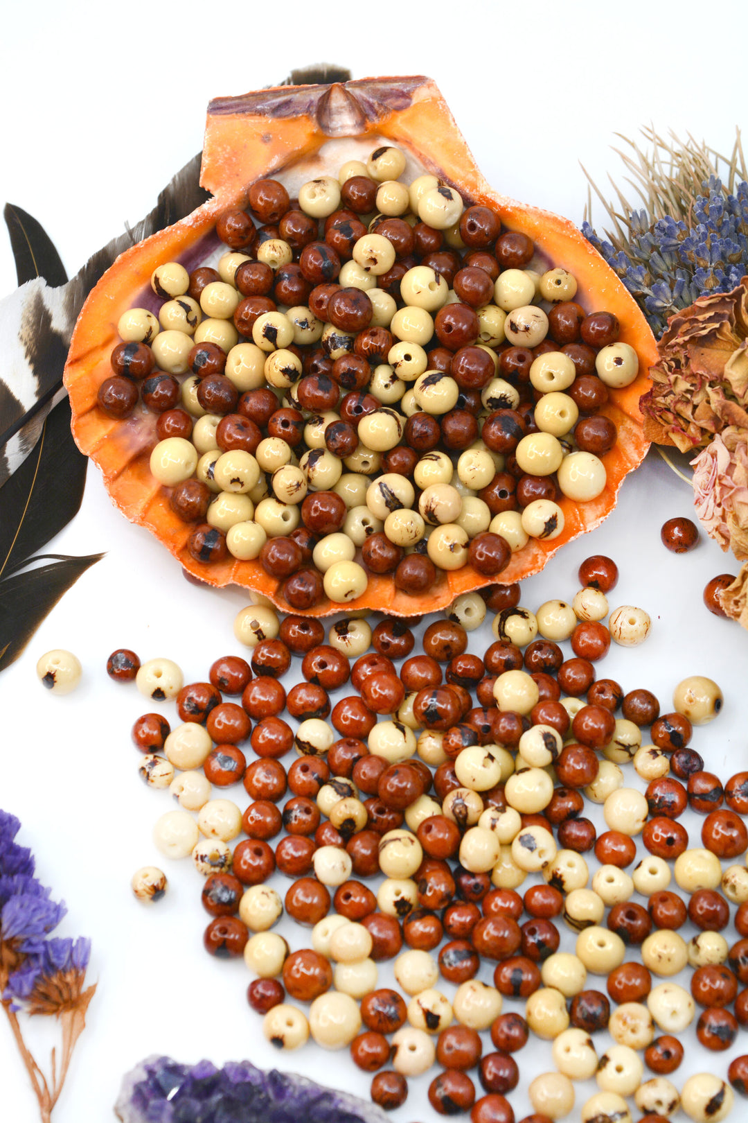 Caramel Cream Acai Beads Mix for Jewelry making.