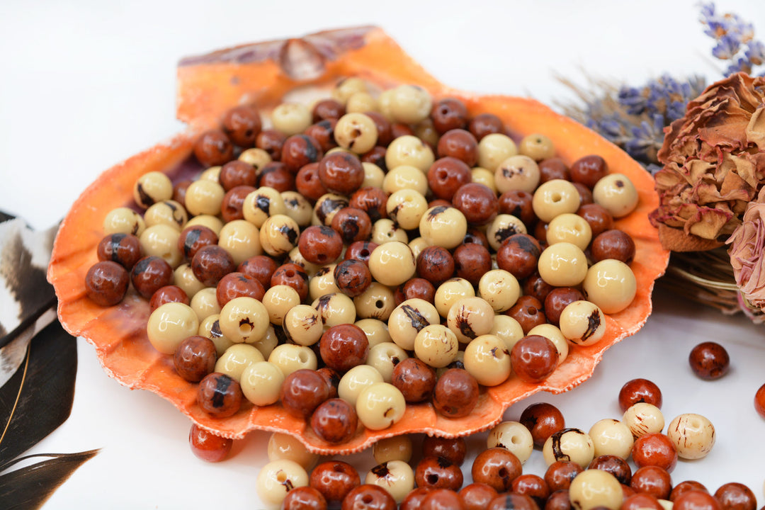 Close-up of Natural Acai Beads for Jewelry making.