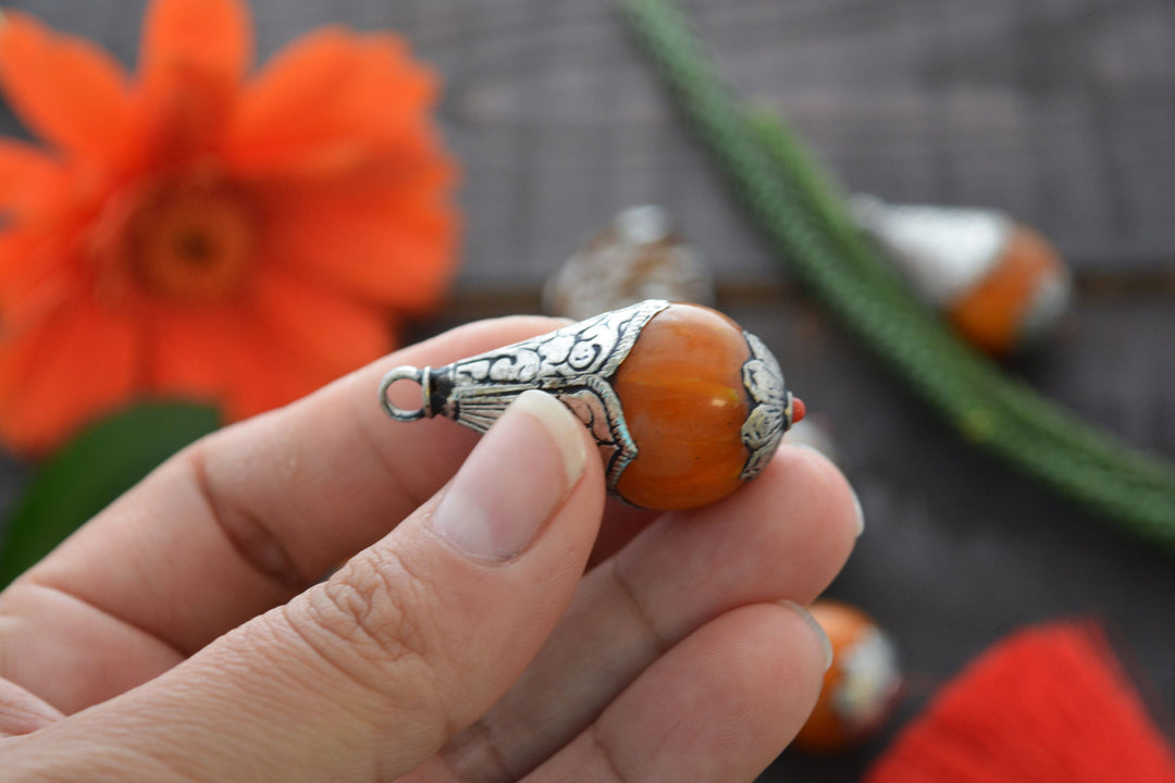 Caramel Amber Nepali Tear Drop Pendant, 20x41mm, 1 piece 