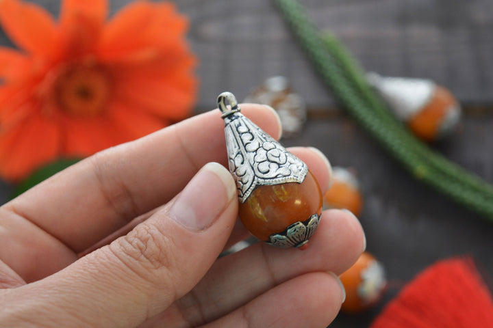Caramel Amber Nepali Tear Drop Pendant, 20x41mm, 1 piece 