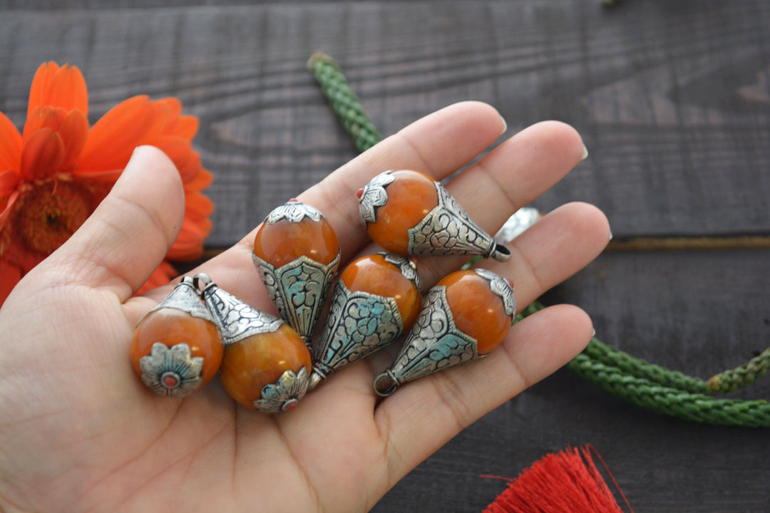 Caramel Amber Nepali Tear Drop Pendant, 20x41mm, 1 piece 