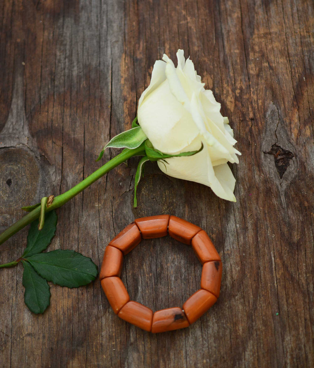 Caramel Brown River Bead Stretch Tagua Bracelet