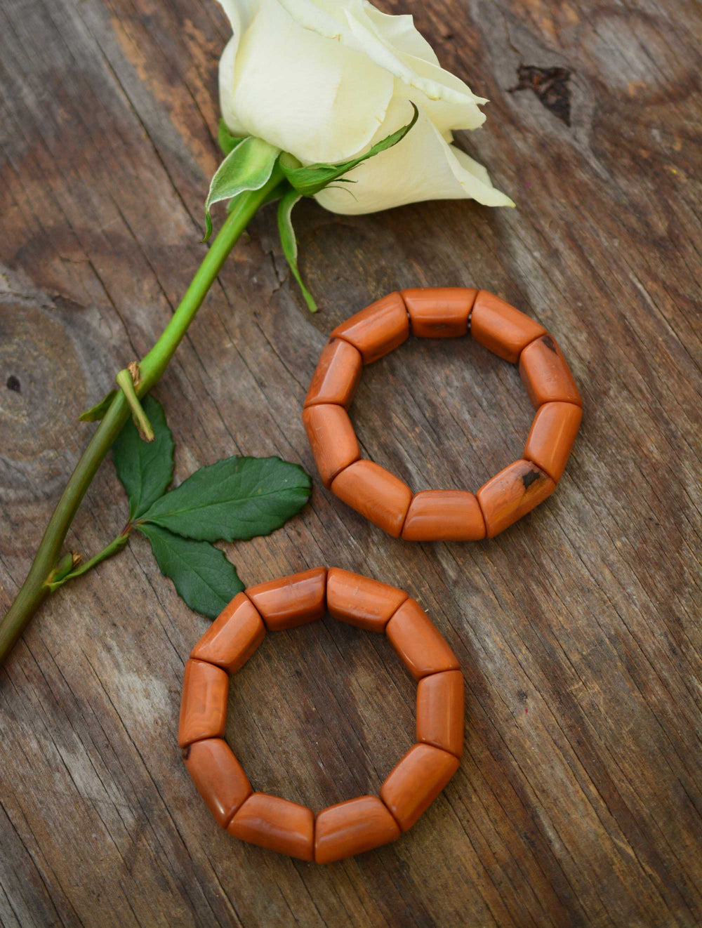Caramel Brown River Bead Stretch Tagua Bracelet