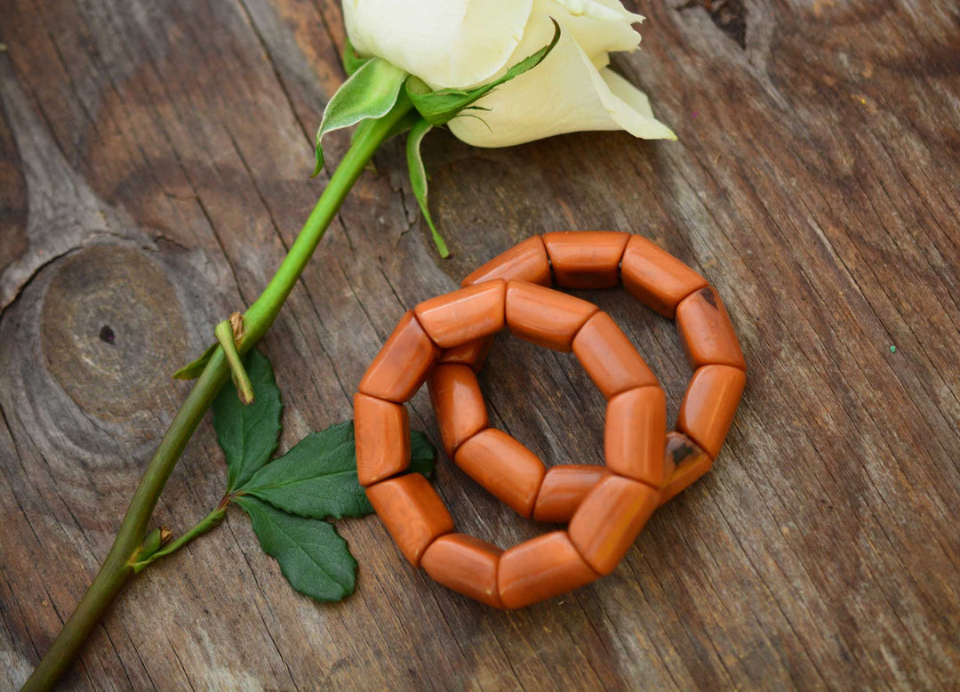 Caramel Brown River Bead Stretch Tagua Bracelet