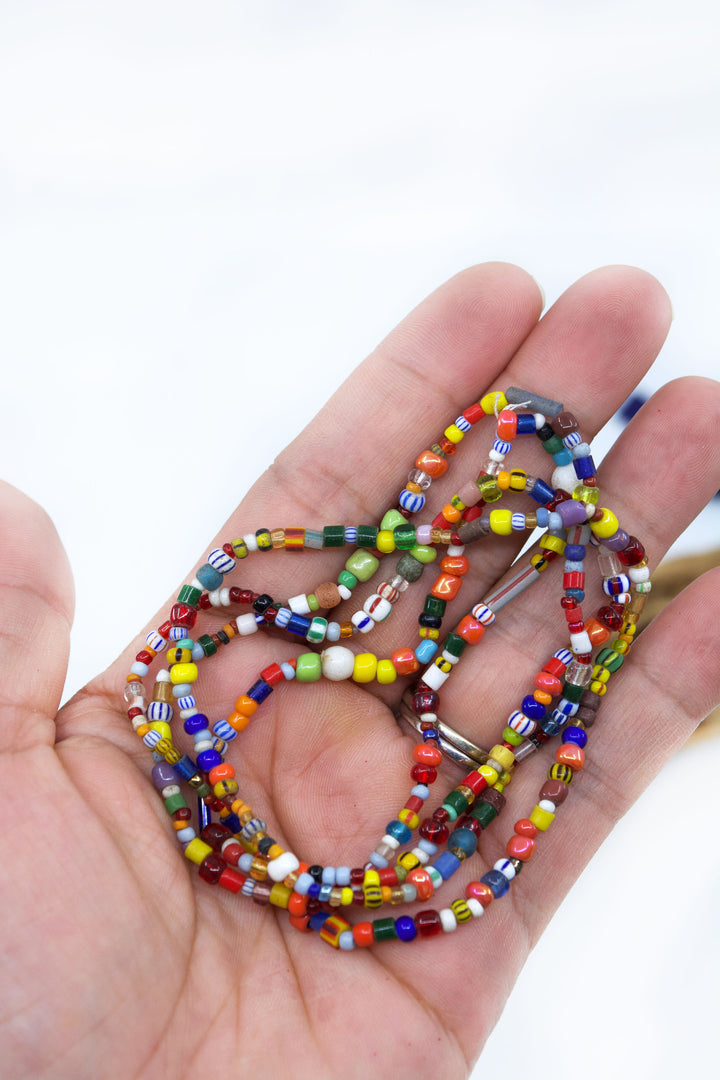 Carnival Christmas Beads: Multicolor Vintage Ghana Glass Beads, 4x3mm, 36" strand