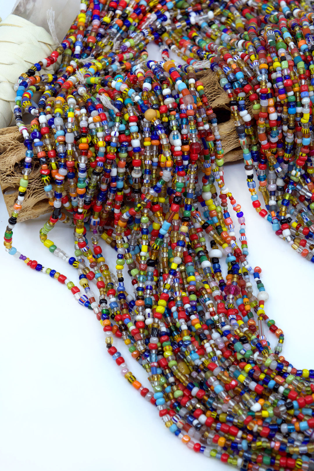 Carnival Christmas Beads: Multicolor Vintage Ghana Glass Beads, 4x3mm, 36" strand