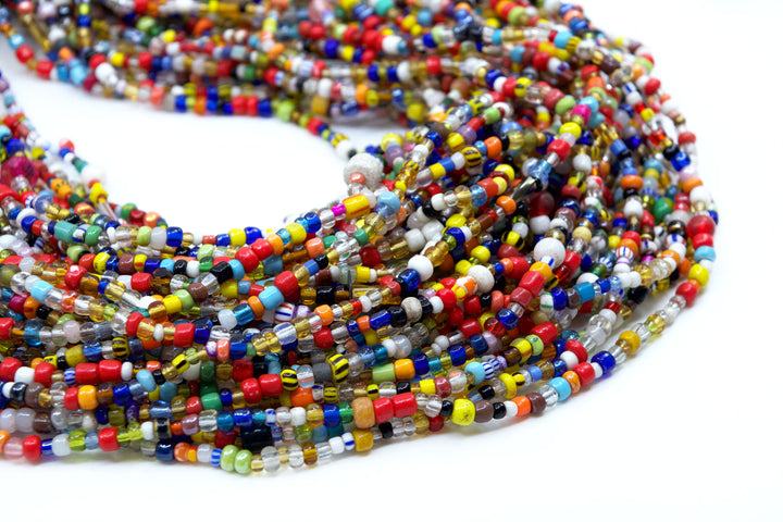 Carnival Christmas Beads: Multicolor Vintage Ghana Glass Beads, 4x3mm, 36" strand
