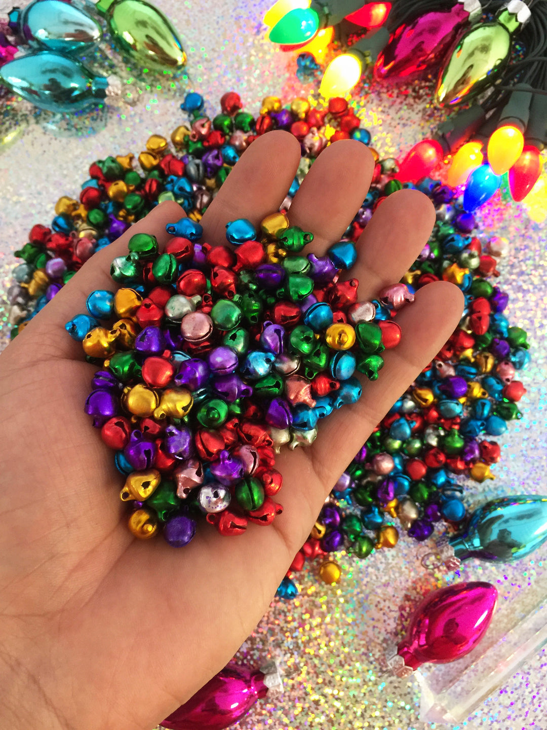 Christmas Jingle Bells, Multi-Color Tiny Bells, 9x8mm, 25 pieces / Juju Bells, Magical Supplies, Jingle Bell Charms, Christmas Decor,  Jewelry Making Supplies