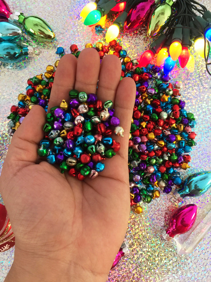 Christmas Jingle Bells, Multi-Color Tiny Bells, 9x8mm, 25 pieces / Juju Bells, Magical Supplies, Jingle Bell Charms, Christmas Decor,  Jewelry Making Supplies