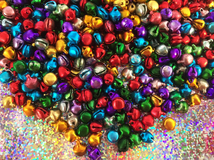 Christmas Jingle Bells, Multi-Color Tiny Bells, 9x8mm, 25 pieces / Juju Bells, Magical Supplies, Jingle Bell Charms, Christmas Decor,  Jewelry Making Supplies