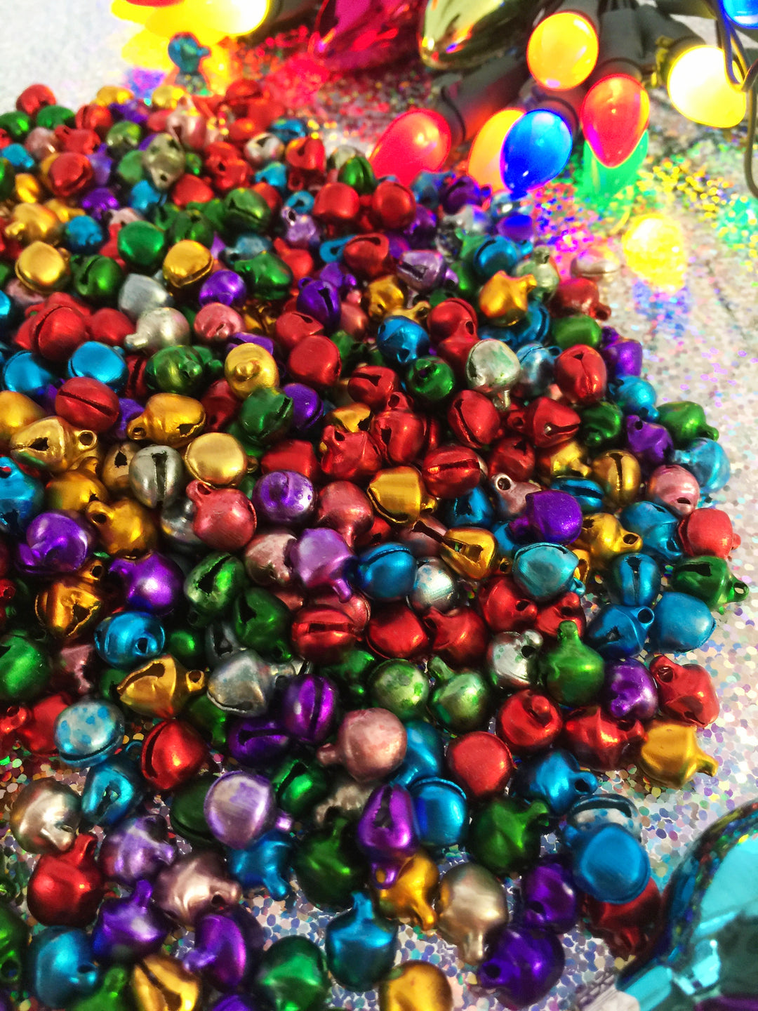 Christmas Jingle Bells, Multi-Color Tiny Bells, 9x8mm, 25 pieces / Juju Bells, Magical Supplies, Jingle Bell Charms, Christmas Decor,  Jewelry Making Supplies
