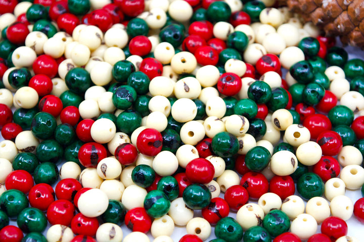 Close-up of acai beads for DIY jewelry.