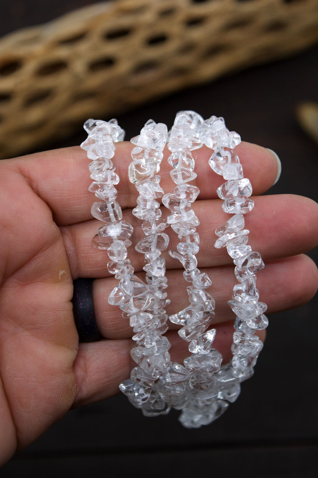 Clear Quartz Chips: Beautiful Natural Gemstone Chips, Mince Beads, 34" strand