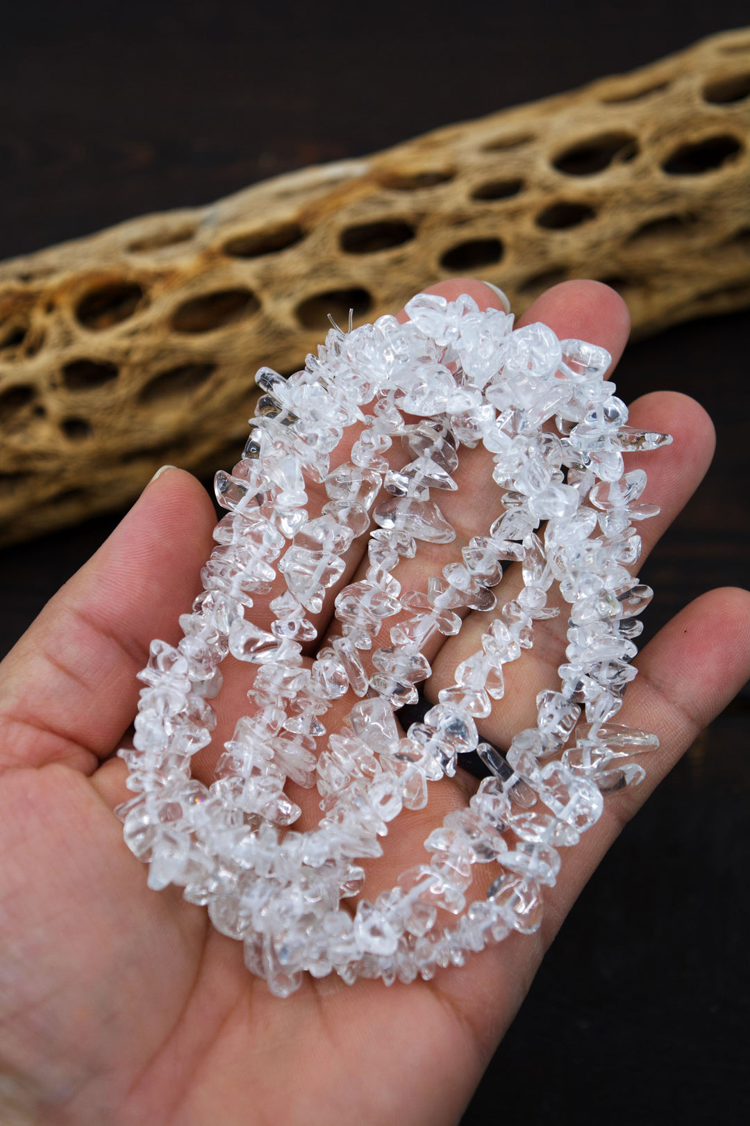 Clear Quartz Chips: Beautiful Natural Gemstone Chips, Mince Beads, 34" strand
