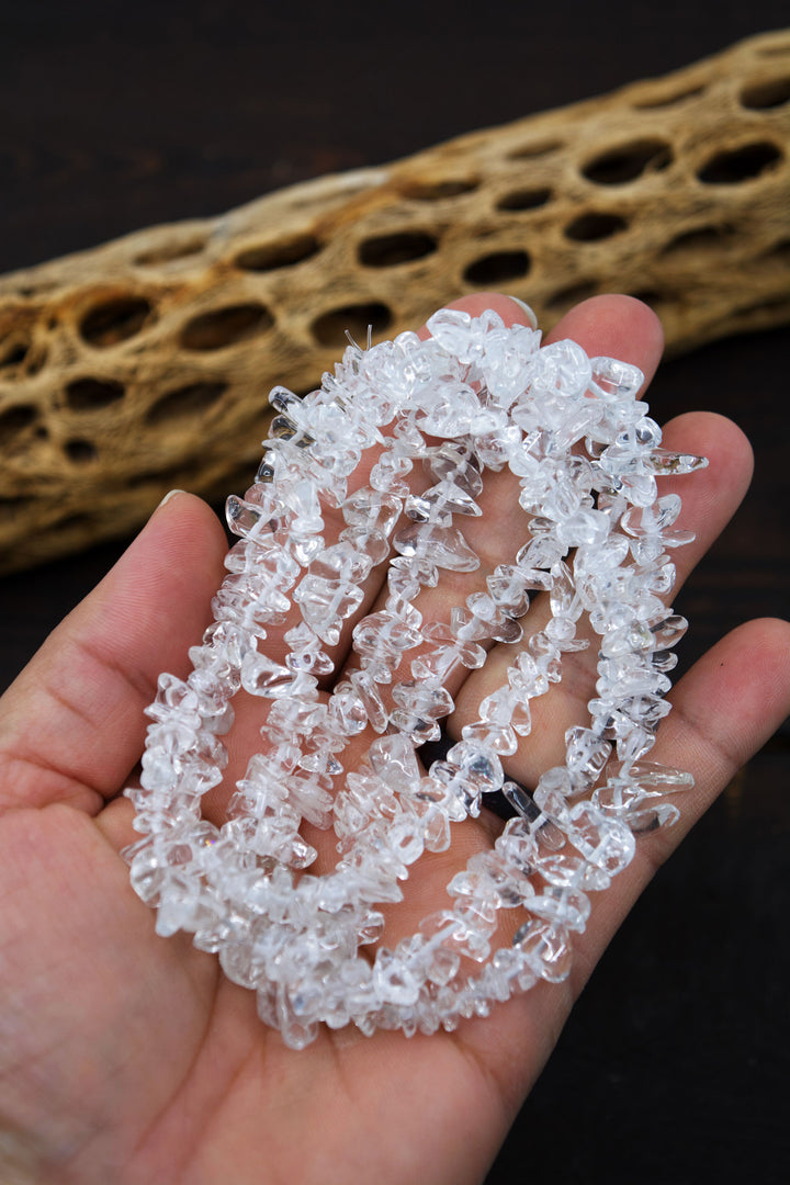 Clear Quartz Chips: Beautiful Natural Gemstone Chips, Mince Beads, 34" strand